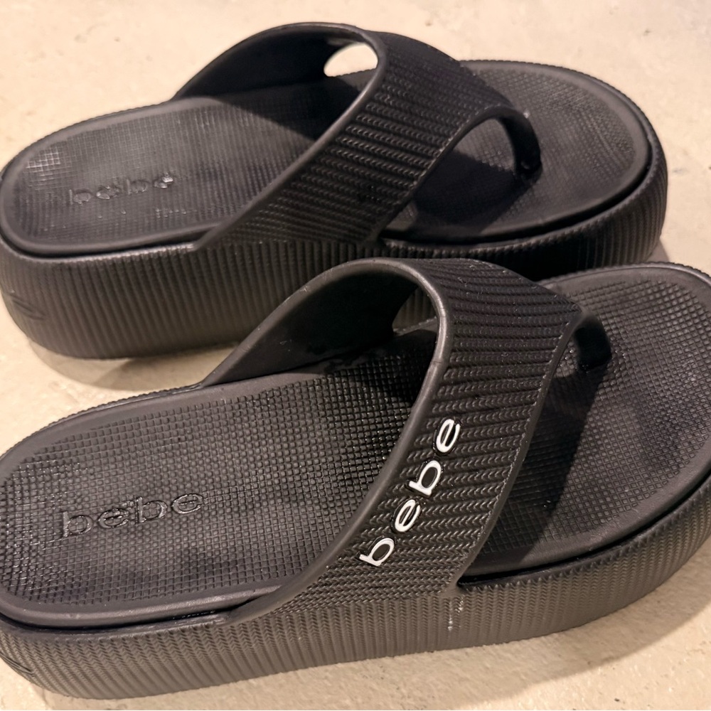 Bebe Black Platform Slides